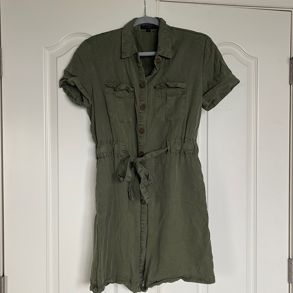 Army green button up dress